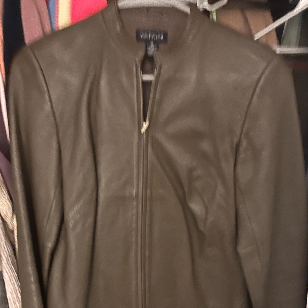 Ann Taylor Dark Green Leather Jacket for Chic Fall Style